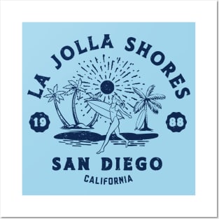 Vintage La Jolla Shores Beach Surfing // Retro California Beach San Diego 1988 Posters and Art